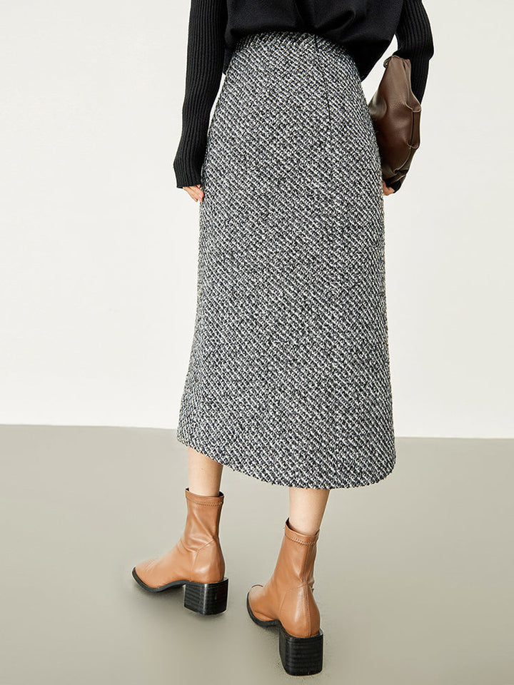Jupe Longue Tweed Boucle Boutonnée