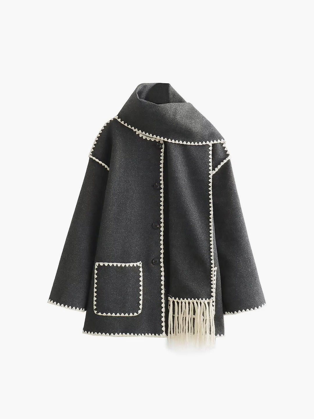 Veste à garniture contrastante avec écharpe assortie