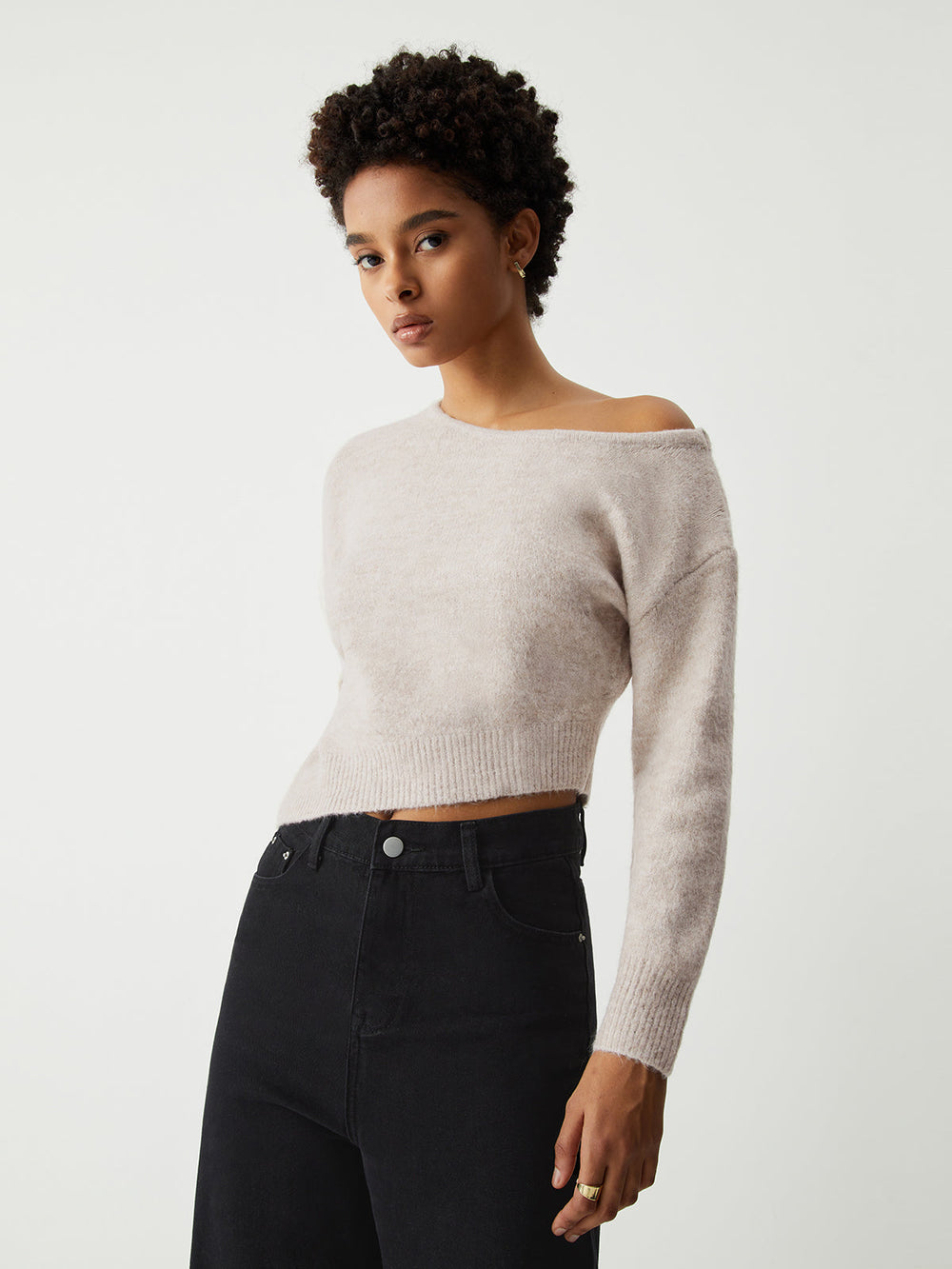 Sweater à ourlet oblique en flocons d'avoine