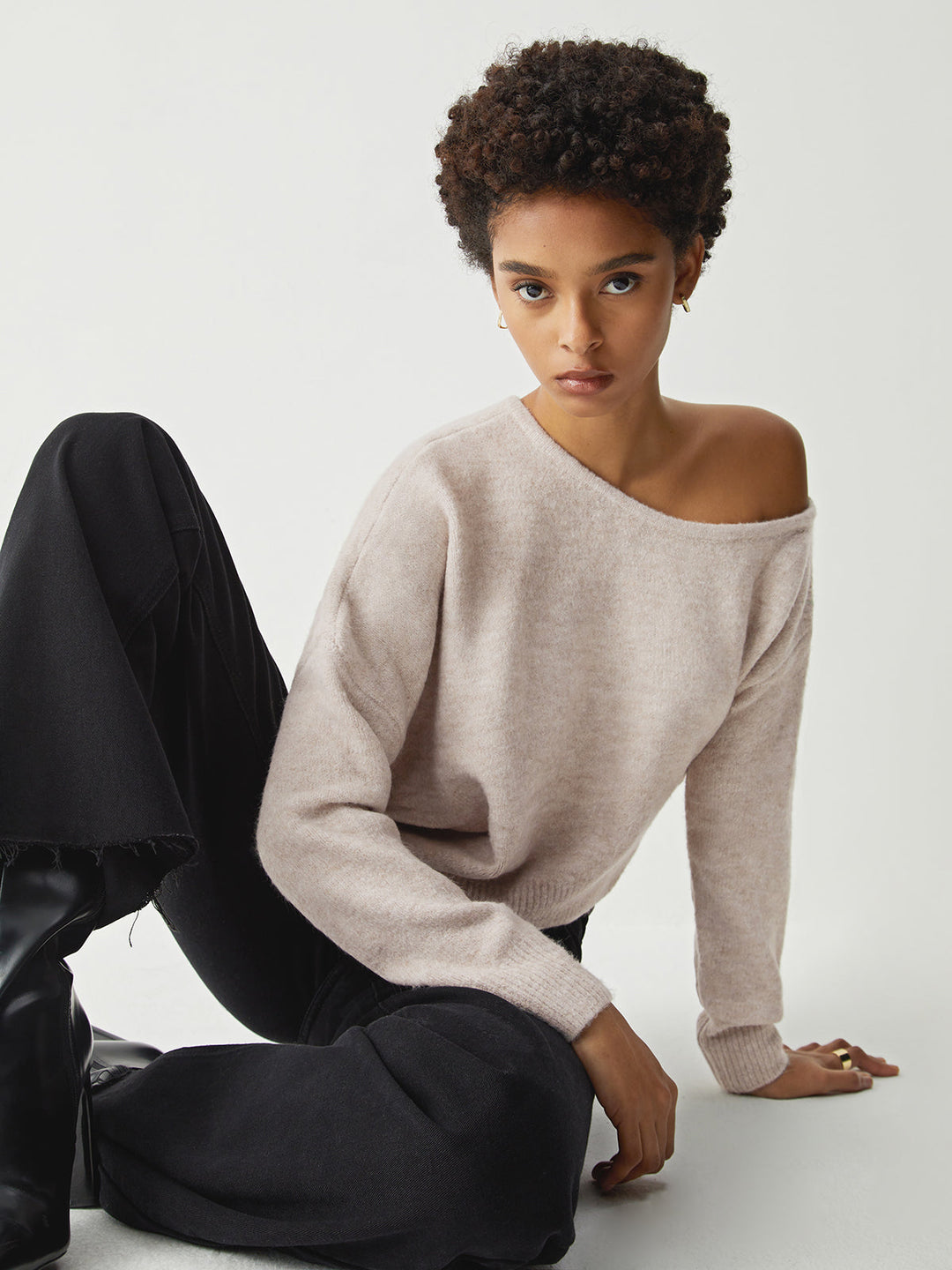 Sweater à ourlet oblique en flocons d'avoine