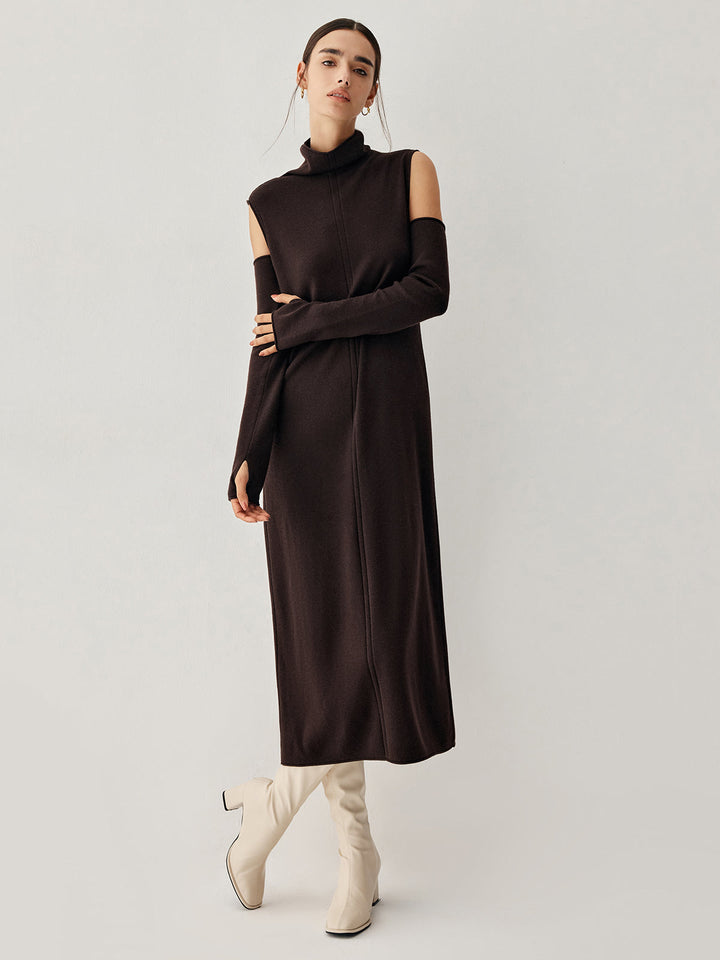 Robe Pull Long Col Montant Avec Gants