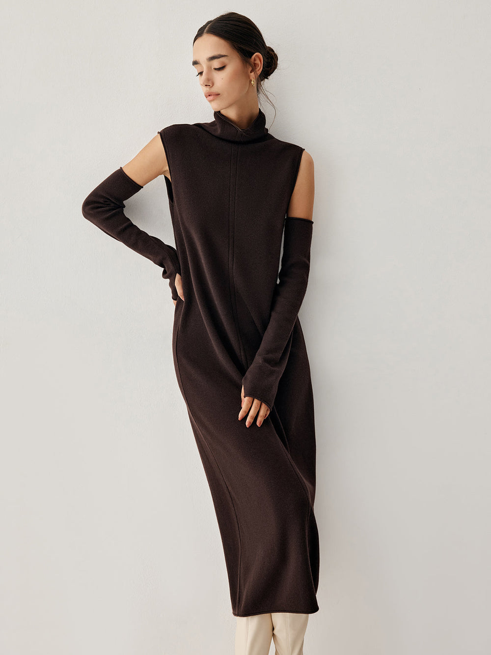 Robe Pull Long Col Montant Avec Gants