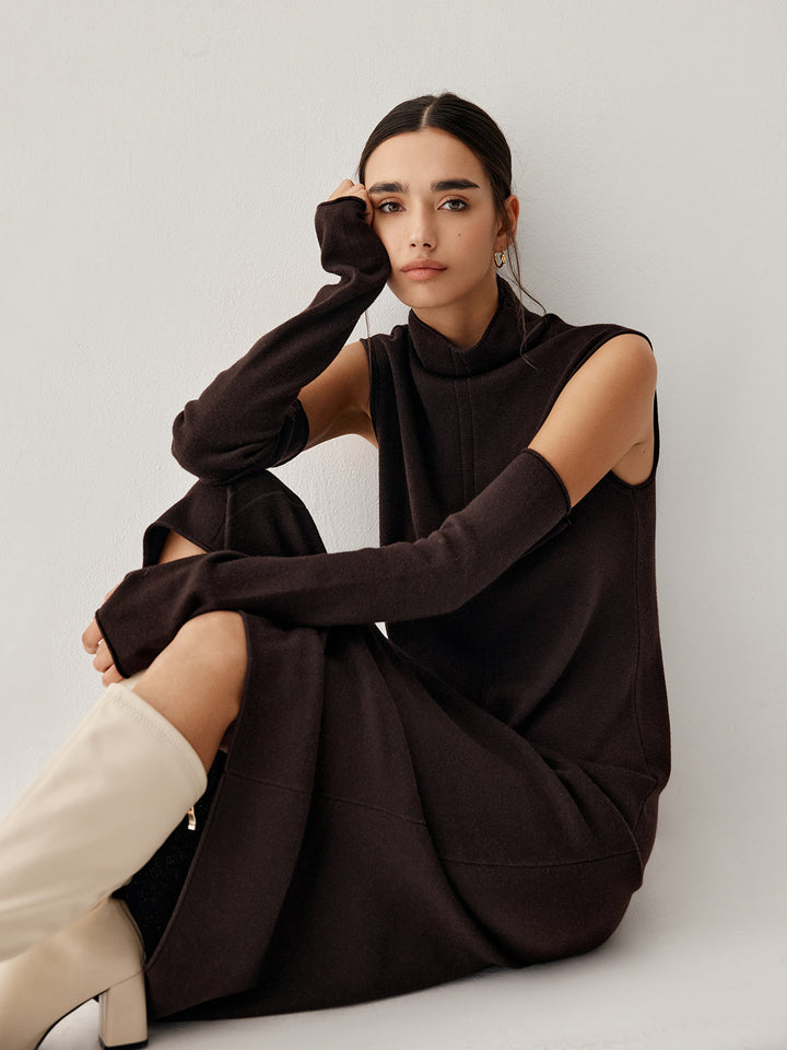 Robe Pull Long Col Montant Avec Gants