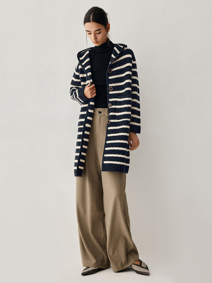 Cardigan Longline à Capuche à Rayures