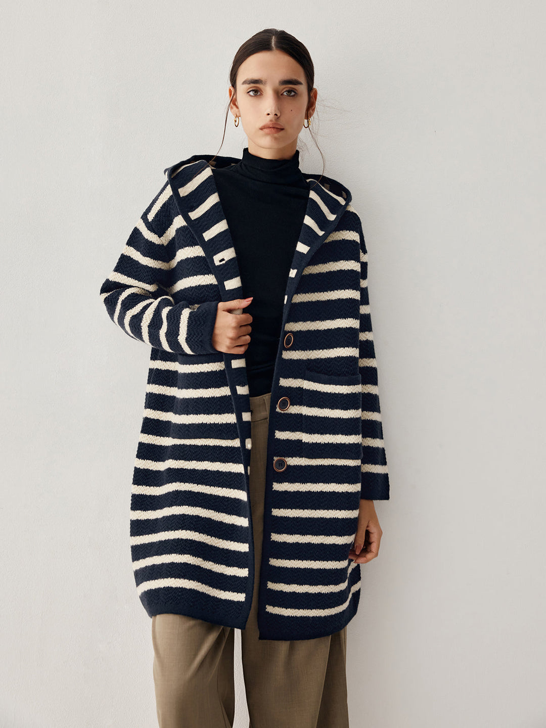 Cardigan Longline à Capuche à Rayures