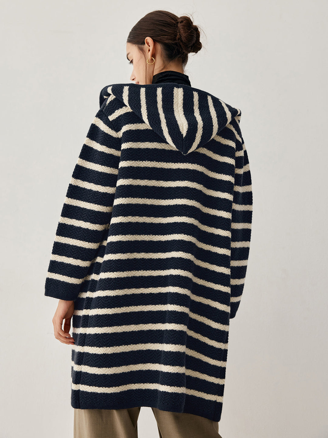 Cardigan Longline à Capuche à Rayures