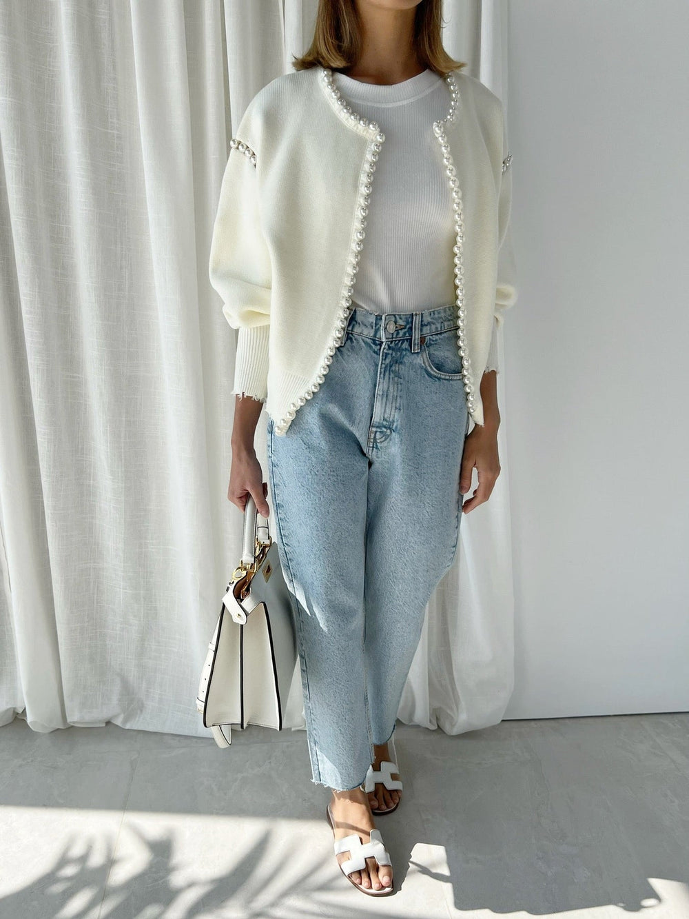 Cardigan à Bordure Perlée Vintage