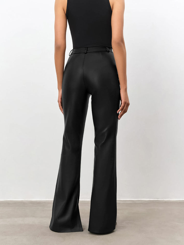 Pantalon Patte d'Élégance Taille Haute en Cuir