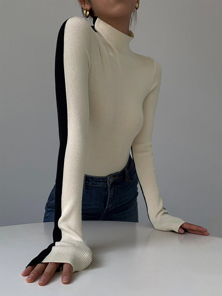 Haut en tricot à manches longues réversible bicolore