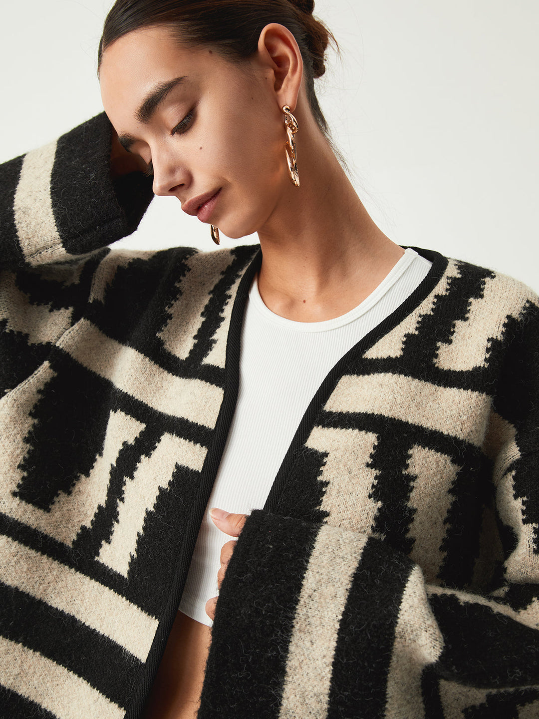 Cardigan Kimono à Imprimé Géométrique