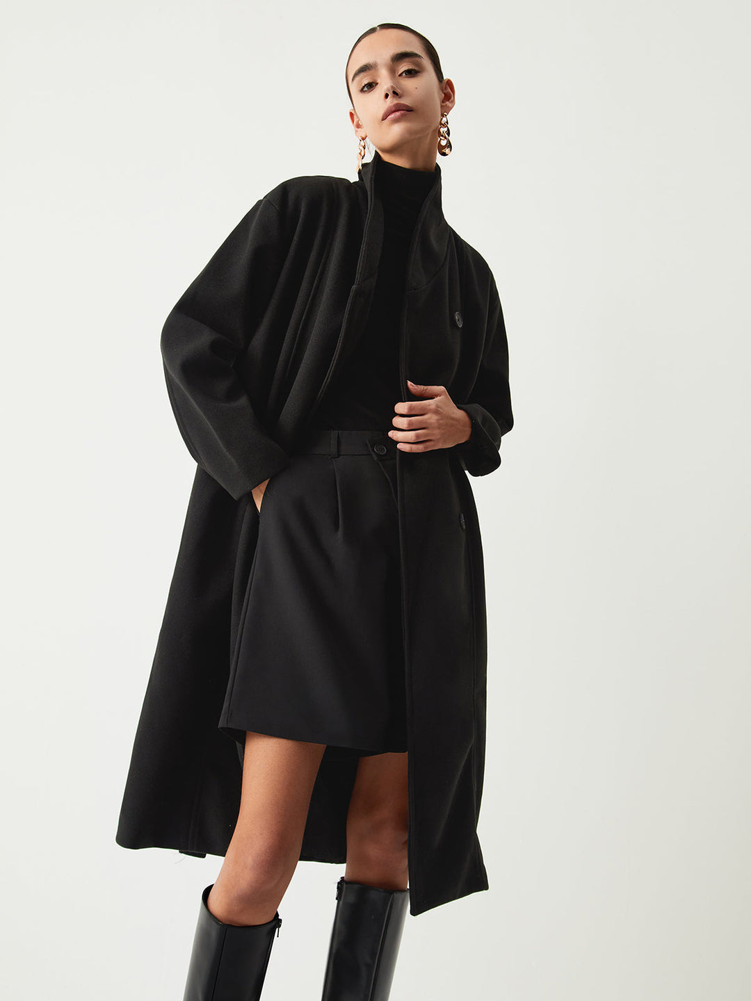 Trench coat longline à col montant