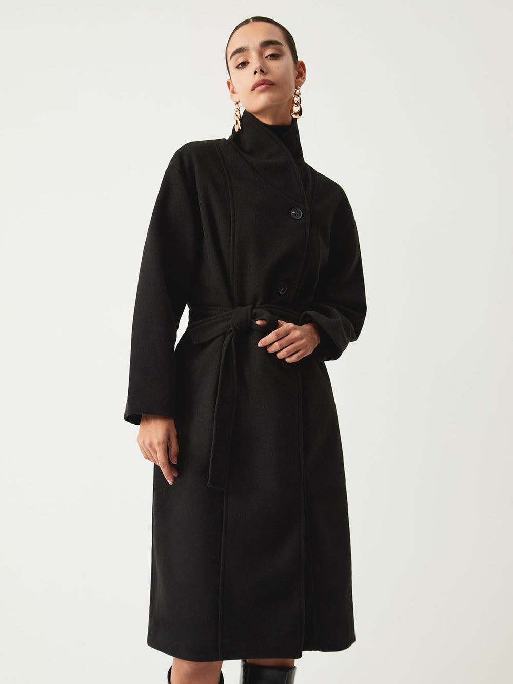 Trench coat longline à col montant