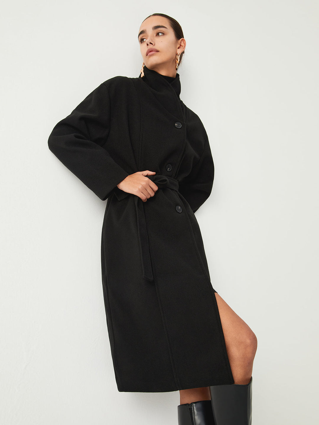 Trench coat longline à col montant