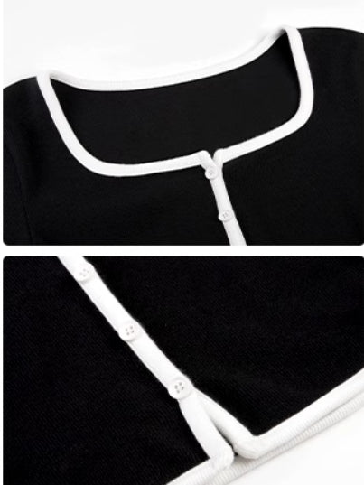 Chemise en tricot à manches longues et col carré contrastant