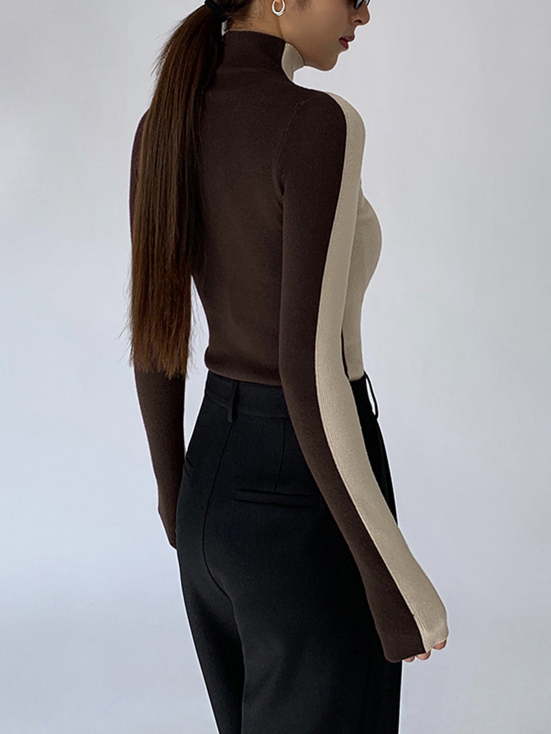 Haut en tricot à manches longues réversible bicolore