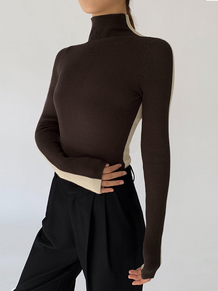 Haut en tricot à manches longues réversible bicolore
