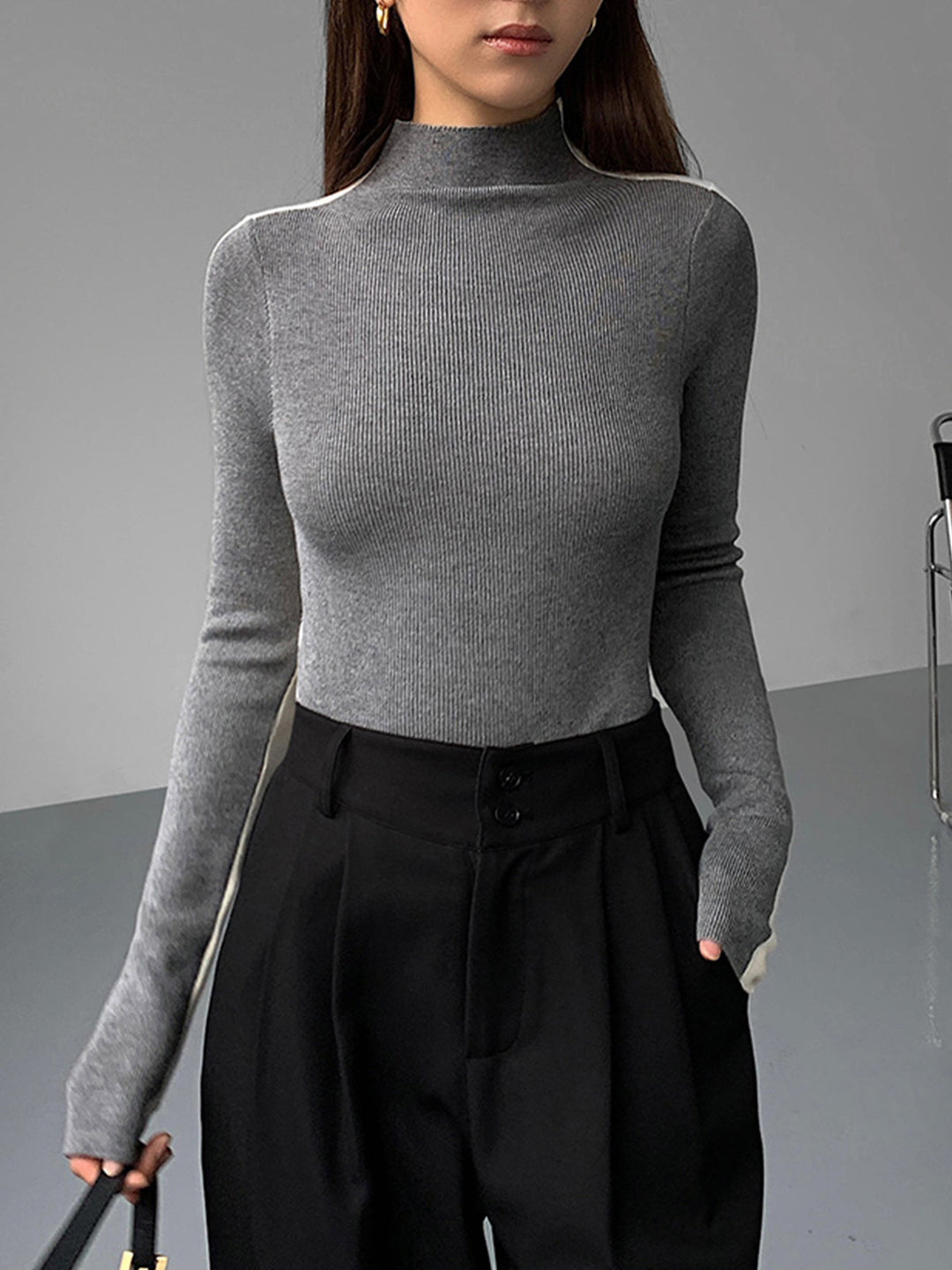 Haut en tricot à manches longues réversible bicolore