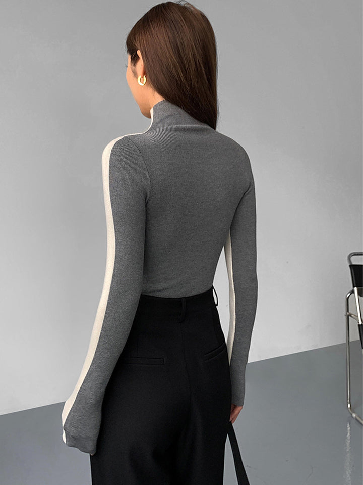 Haut en tricot à manches longues réversible bicolore