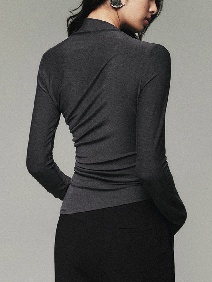 Chemise Longue à Manches Chauve-Souris à Col Asymétrique Drapé