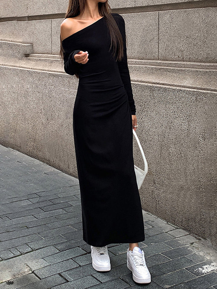 Robe Longue Longue en Tricot côtelé à épaules dénudées