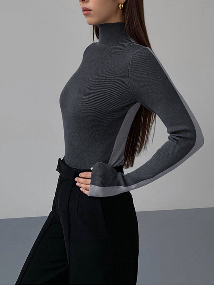 Haut en tricot à manches longues réversible bicolore