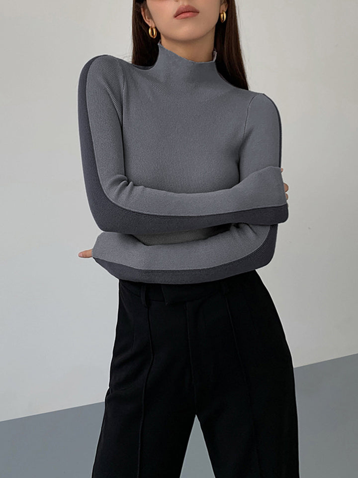 Haut en tricot à manches longues réversible bicolore