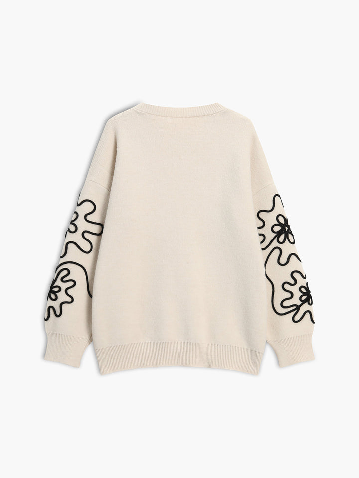 Pull Tricot Fleuri Oversize