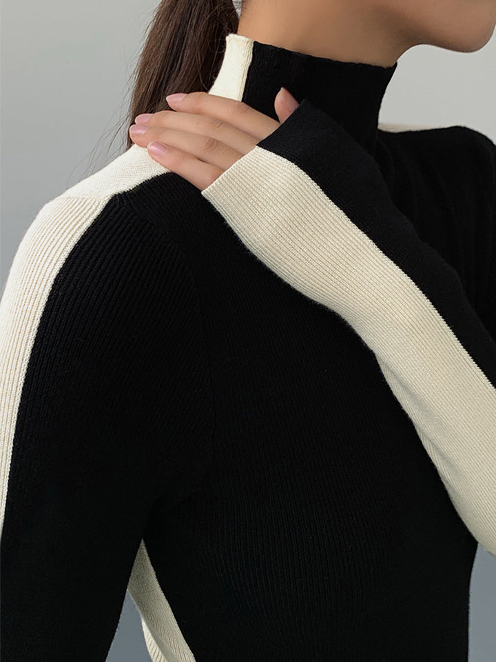 Haut en tricot à manches longues réversible bicolore