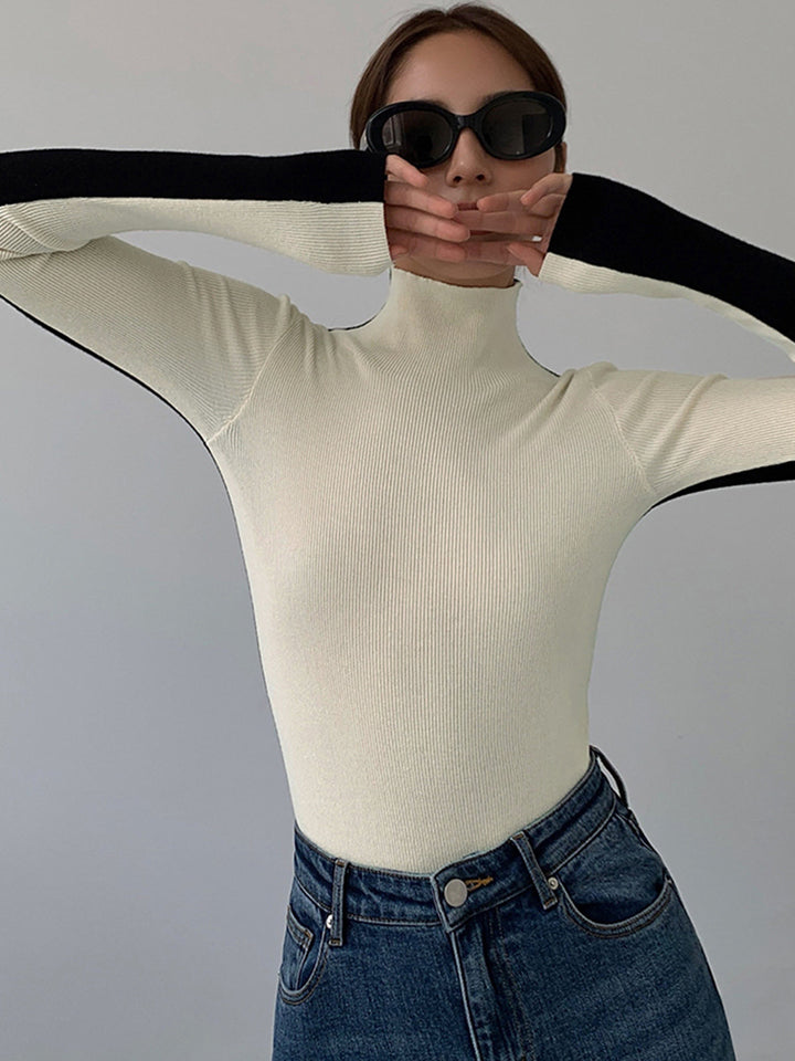 Haut en tricot à manches longues réversible bicolore