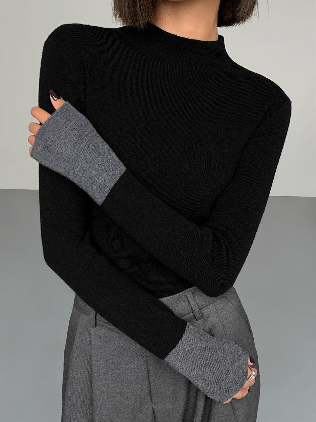 Haut en tricot avec poignets contrastants
