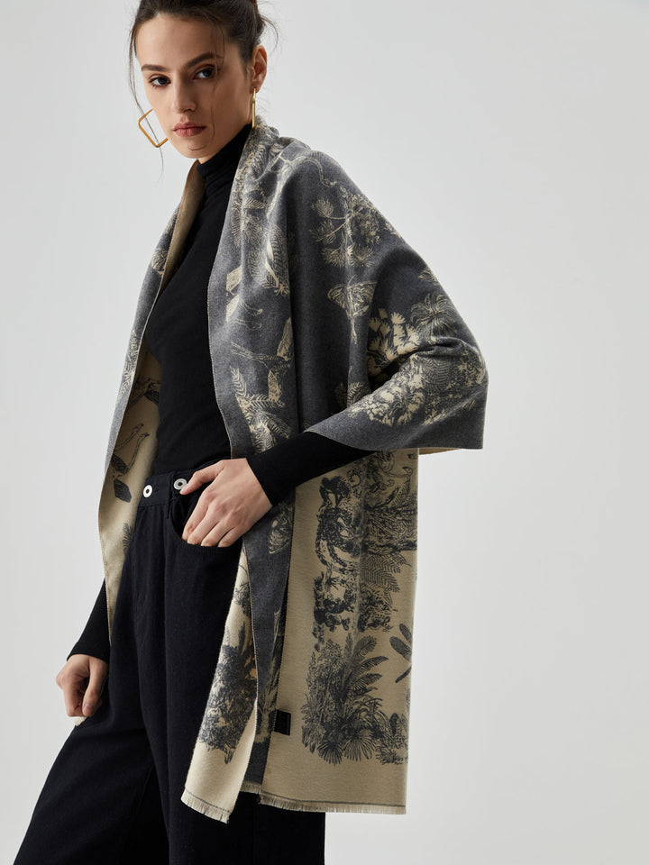 Écharpe Jacquard Double Face à Pompons
