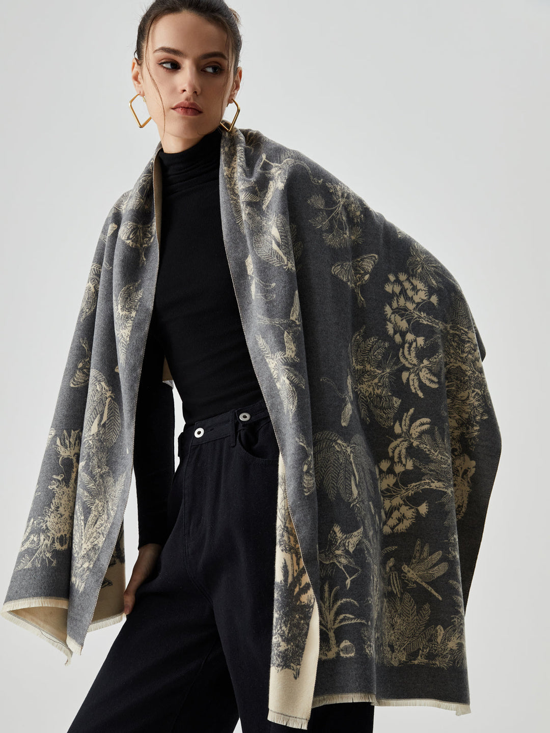 Écharpe Jacquard Double Face à Pompons