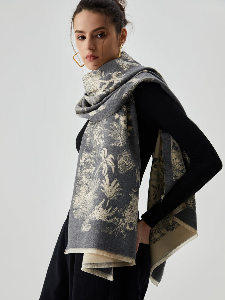 Écharpe Jacquard Double Face à Pompons
