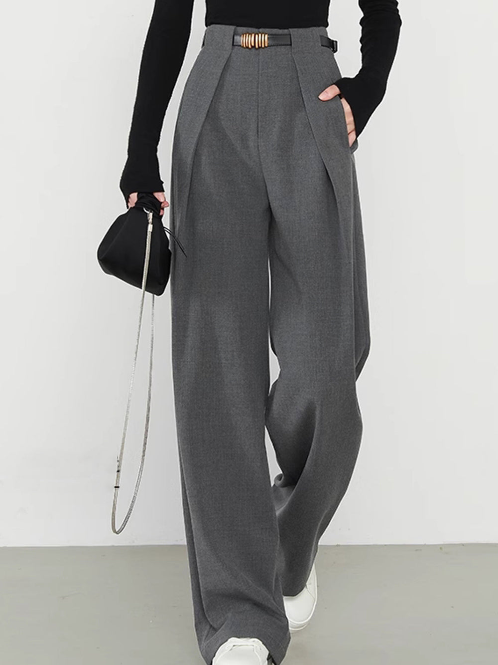Pantalon Droit Uni à Poches