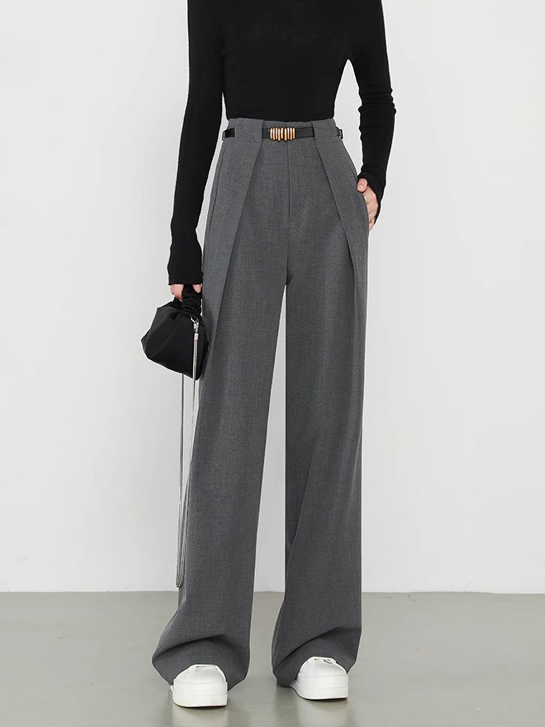 Pantalon Droit Uni à Poches