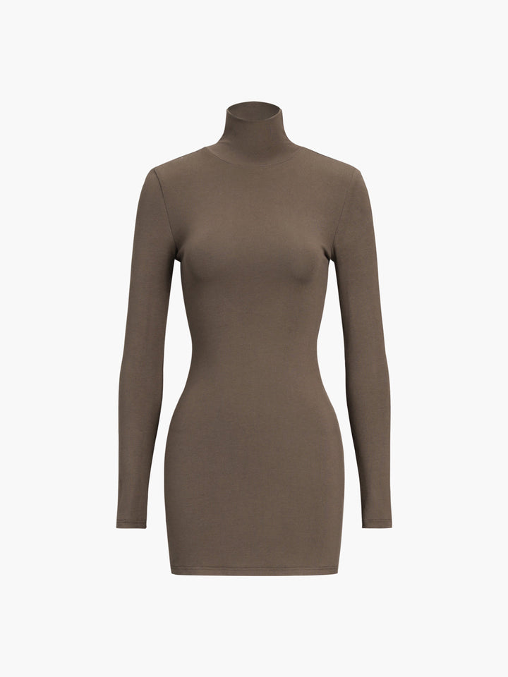 Robe Courte Manches Longues à Dos Ouvert à Col Roulé