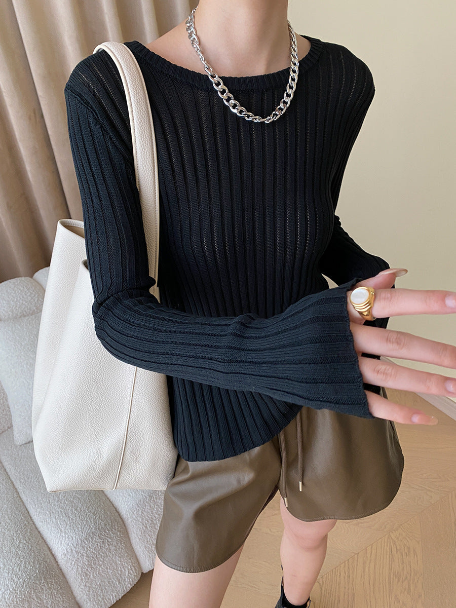 Haut Manches Longues Semi-transparent en Tricot