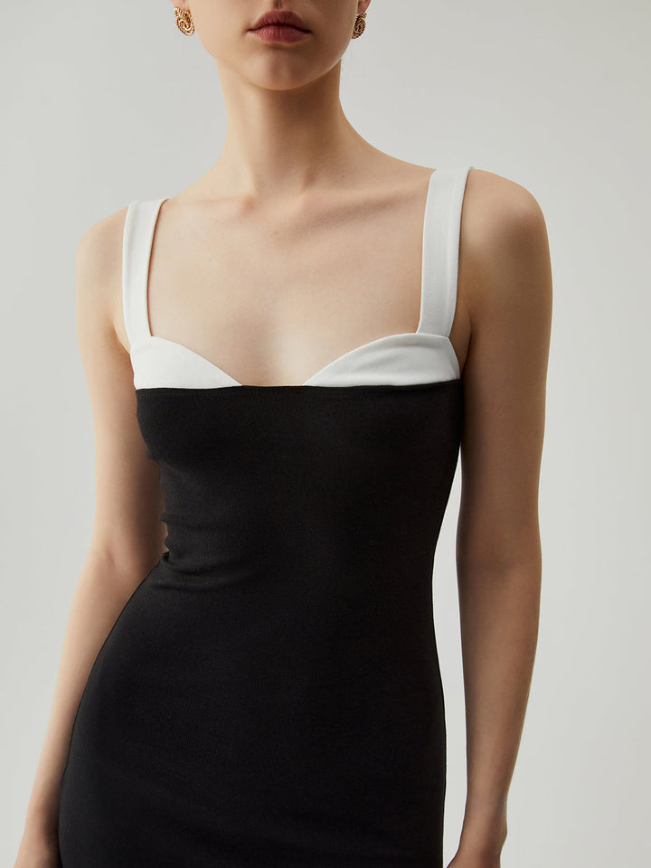 Robe Mi-longue Moulante Patchwork à Col Coeur