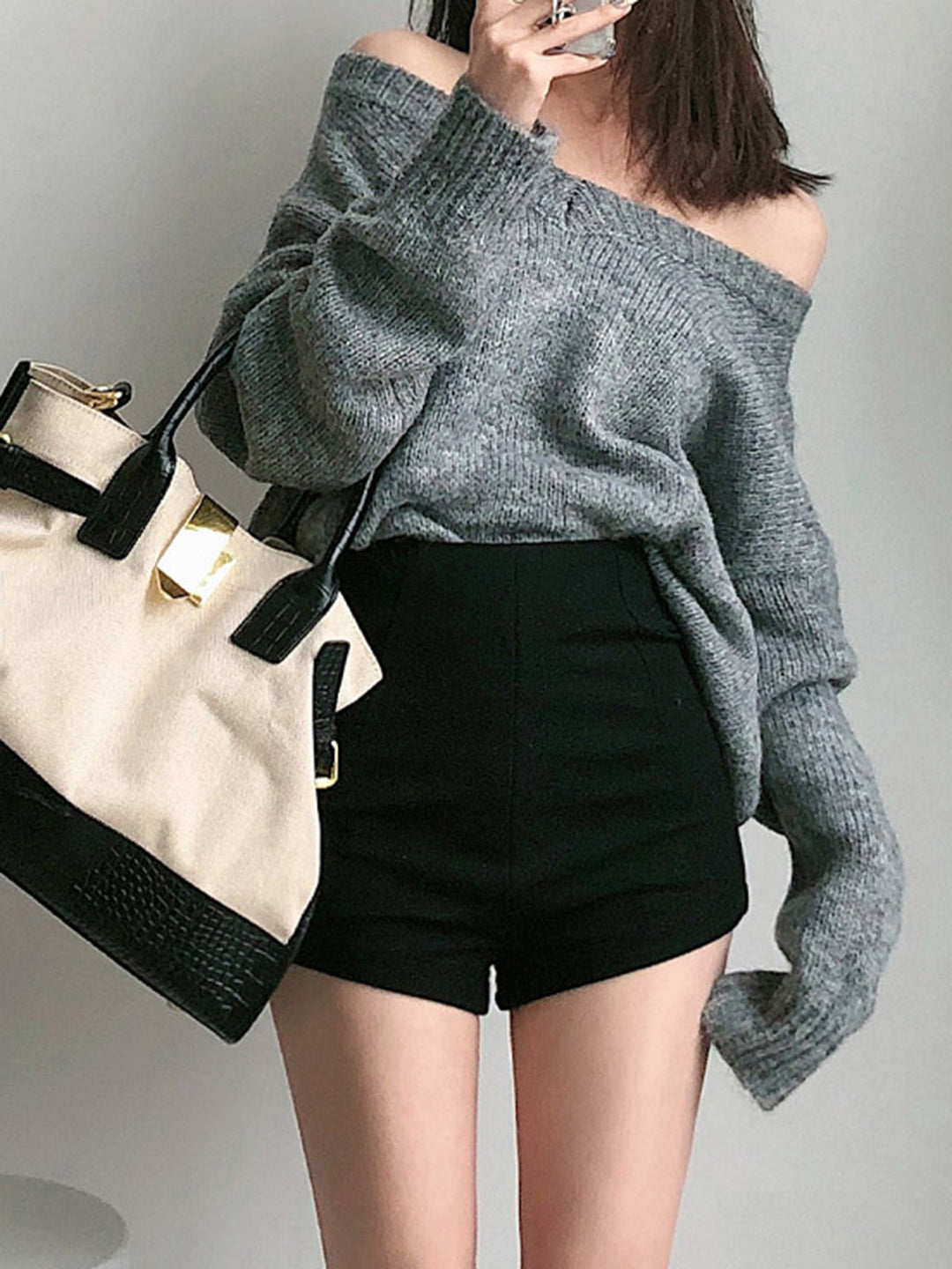 Shorts Solides Taille Haute Zip