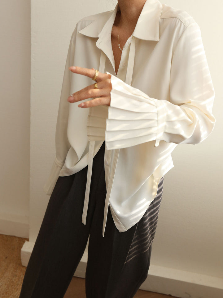 Chemise à Boutons nouée avec col à revers plissé