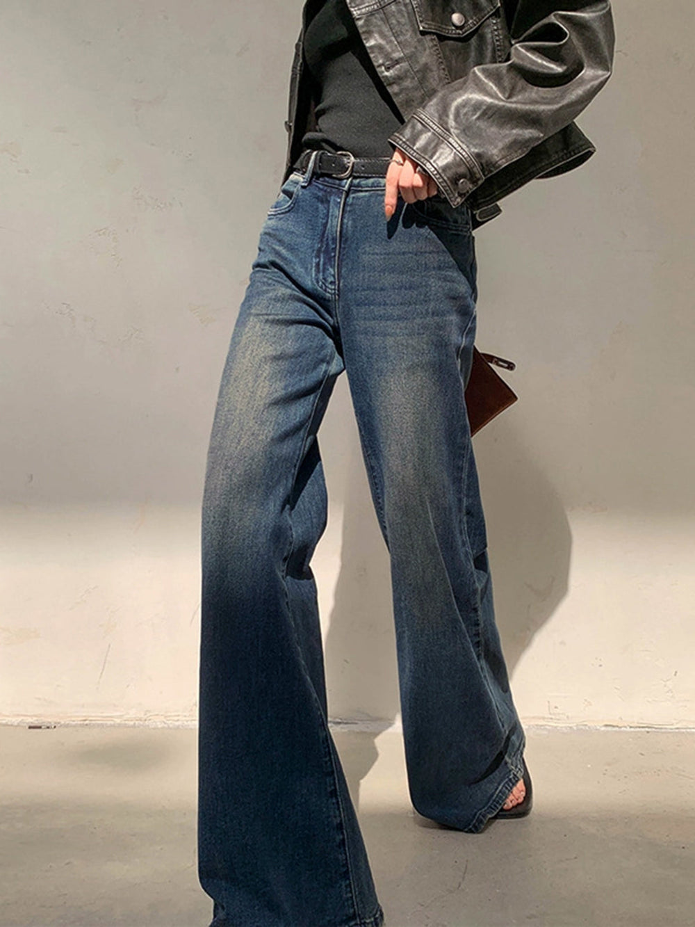 Jeans Larges Vintage Délavés Taille Basse