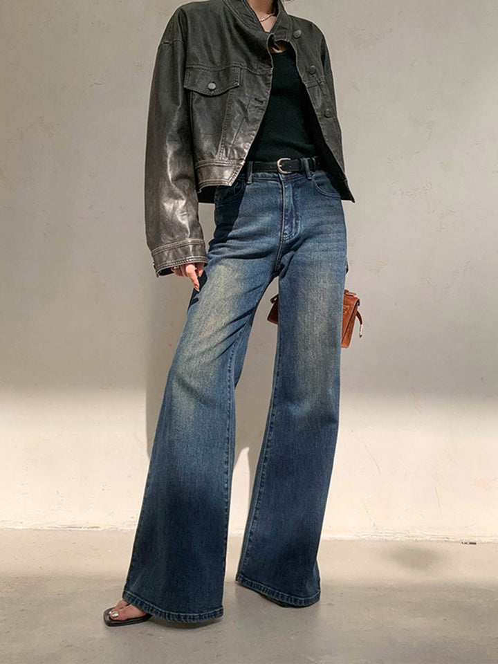 Jeans Larges Vintage Délavés Taille Basse