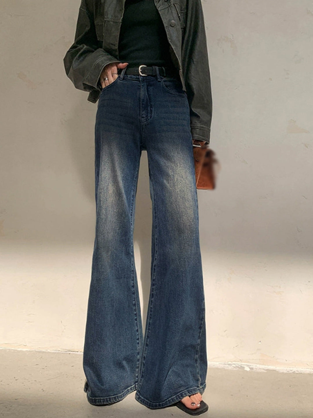 Jeans Larges Vintage Délavés Taille Basse