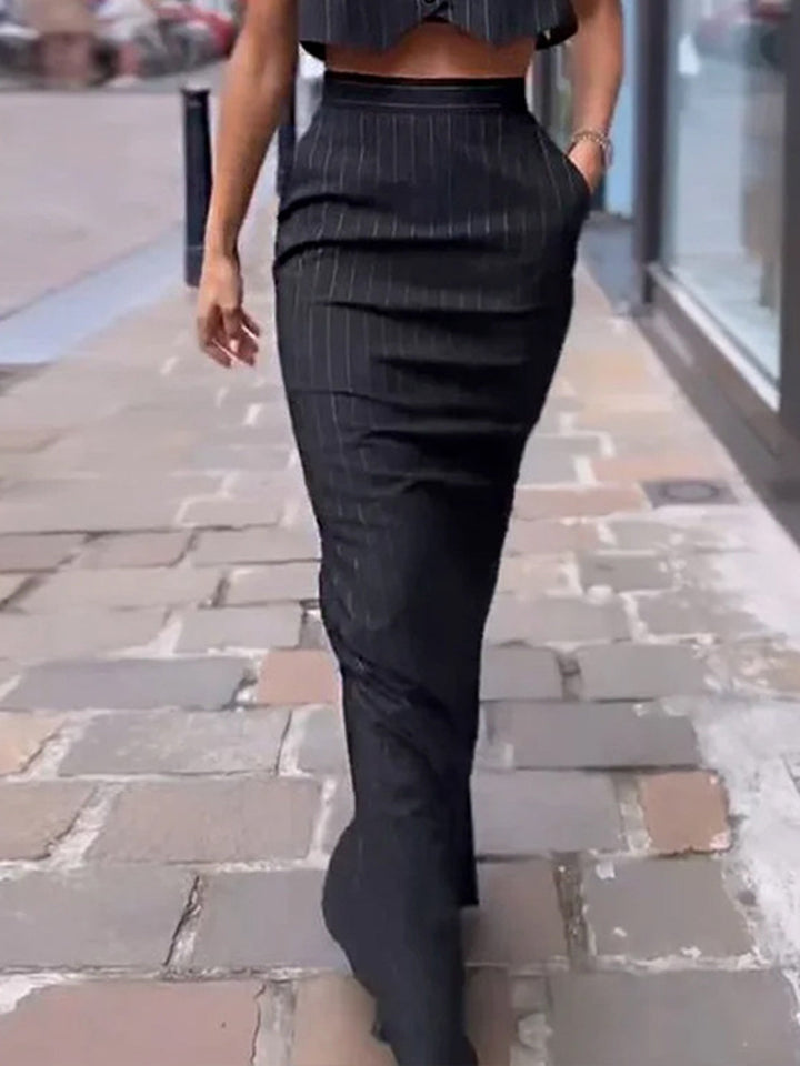 Ensemble jupe crop à rayures boutonnée deux pièces
