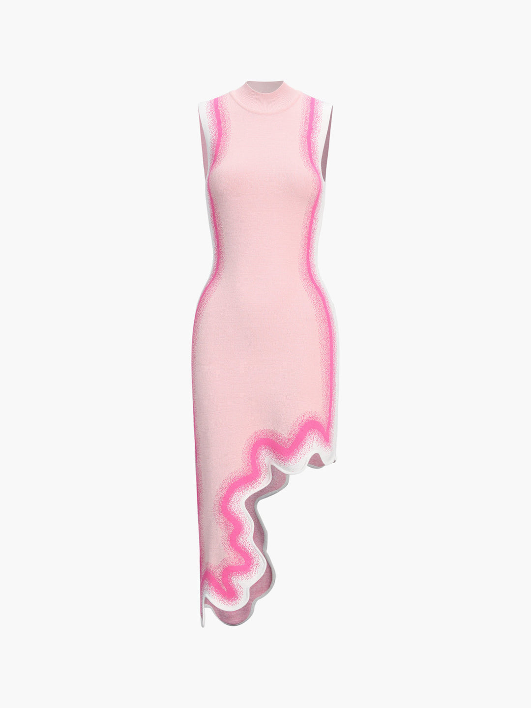 Robe Longue Tricotée Sans Manches à Bord Ondulé Irrégulier