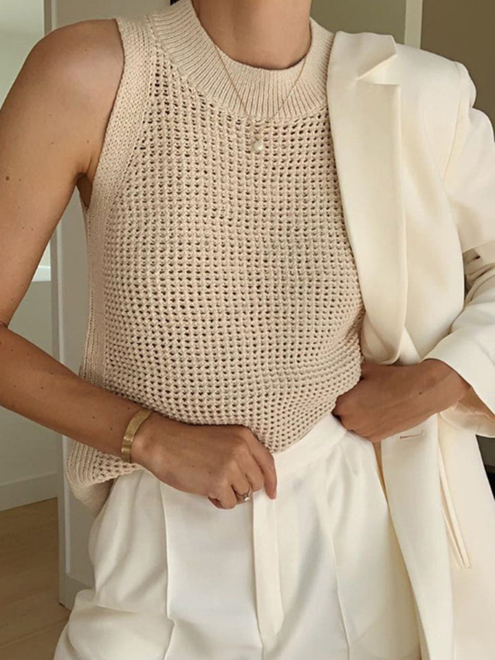 Haut sans manches évidé en tricot uni