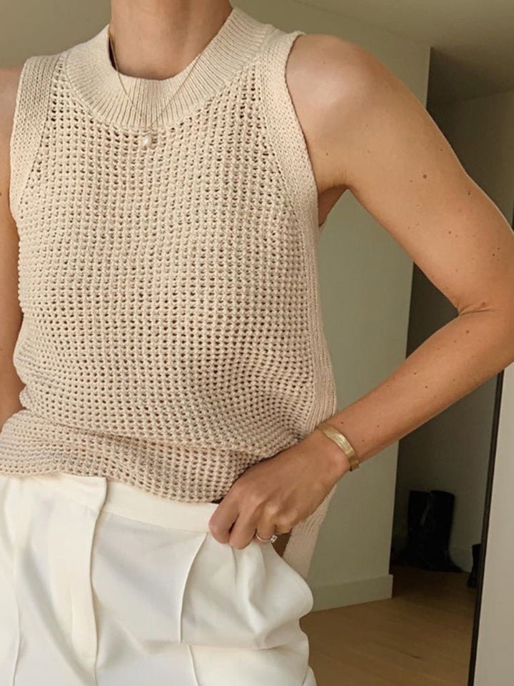 Haut sans manches évidé en tricot uni