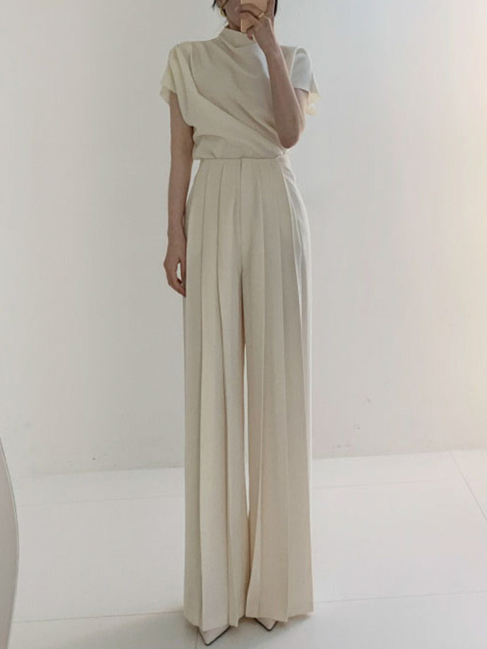 Pantalons Larges Taille Haute Plissés
