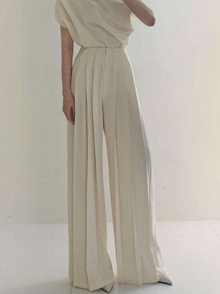 Pantalons Larges Taille Haute Plissés