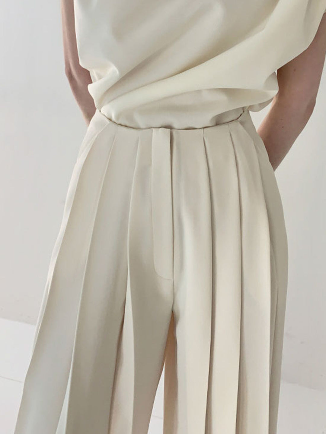 Pantalons Larges Taille Haute Plissés